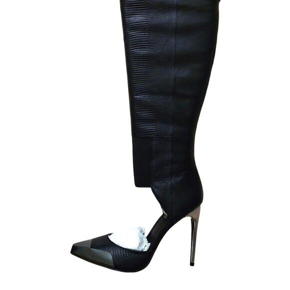 BCBGMAXAZARIA Concorde Stampede Over the Knee Black Leather Lizard Boots $695 - Picture 8 of 12